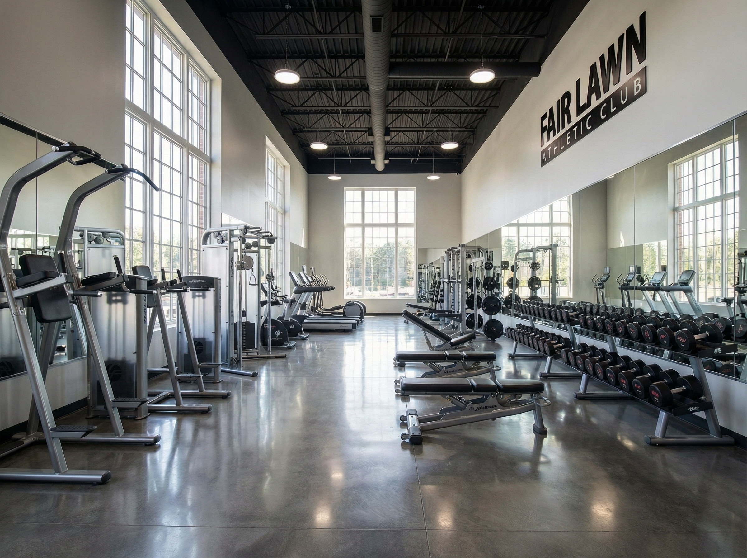 Pristine spotless commercial gym after professional fitness center cleaning in North Jersey
