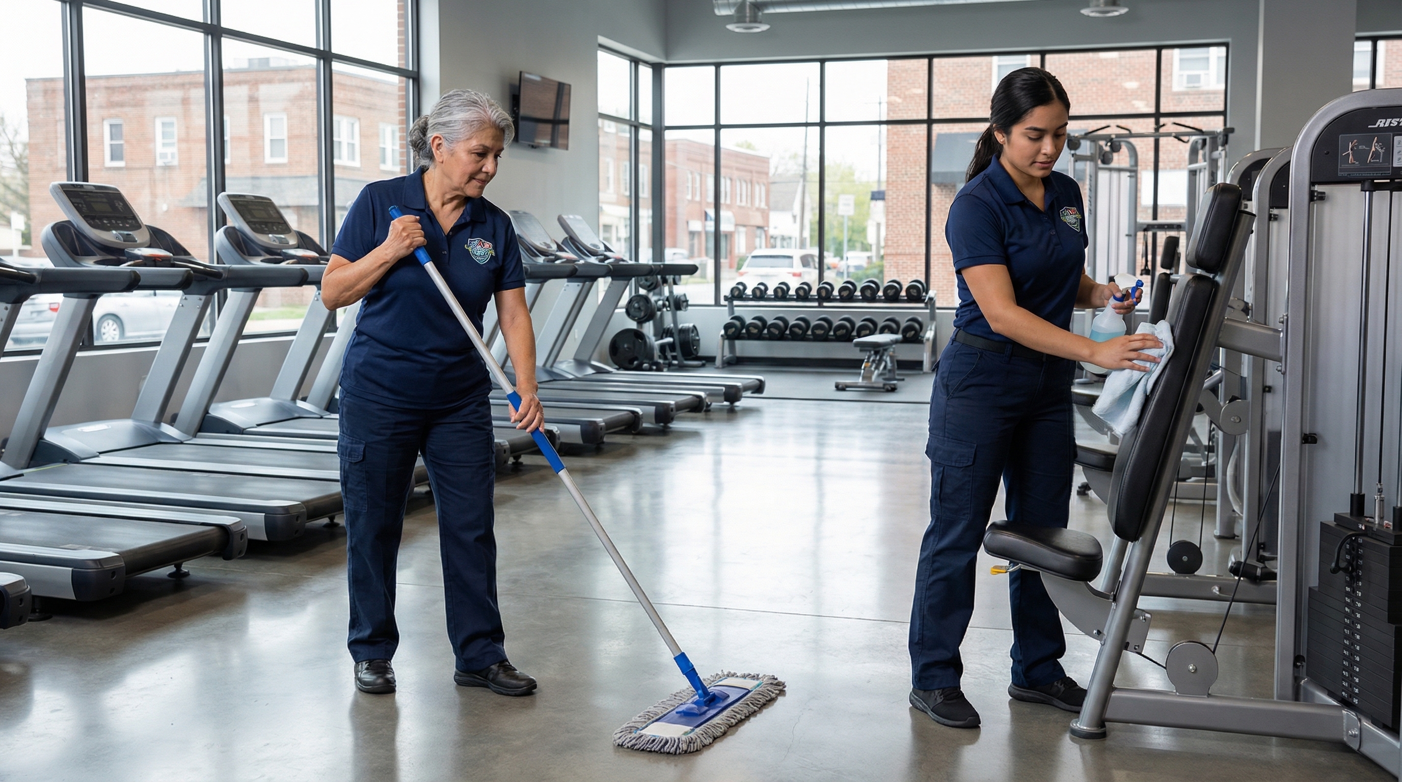 Avengers Cleaning Services team performing commercial gym cleaning in North Jersey